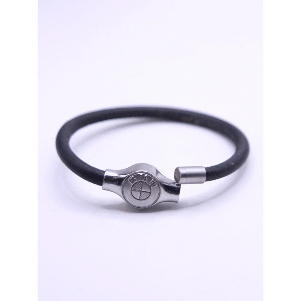 BMW Unisex Black Leather Bracelet Stainless Steel Magnetic Clasp 80232410952